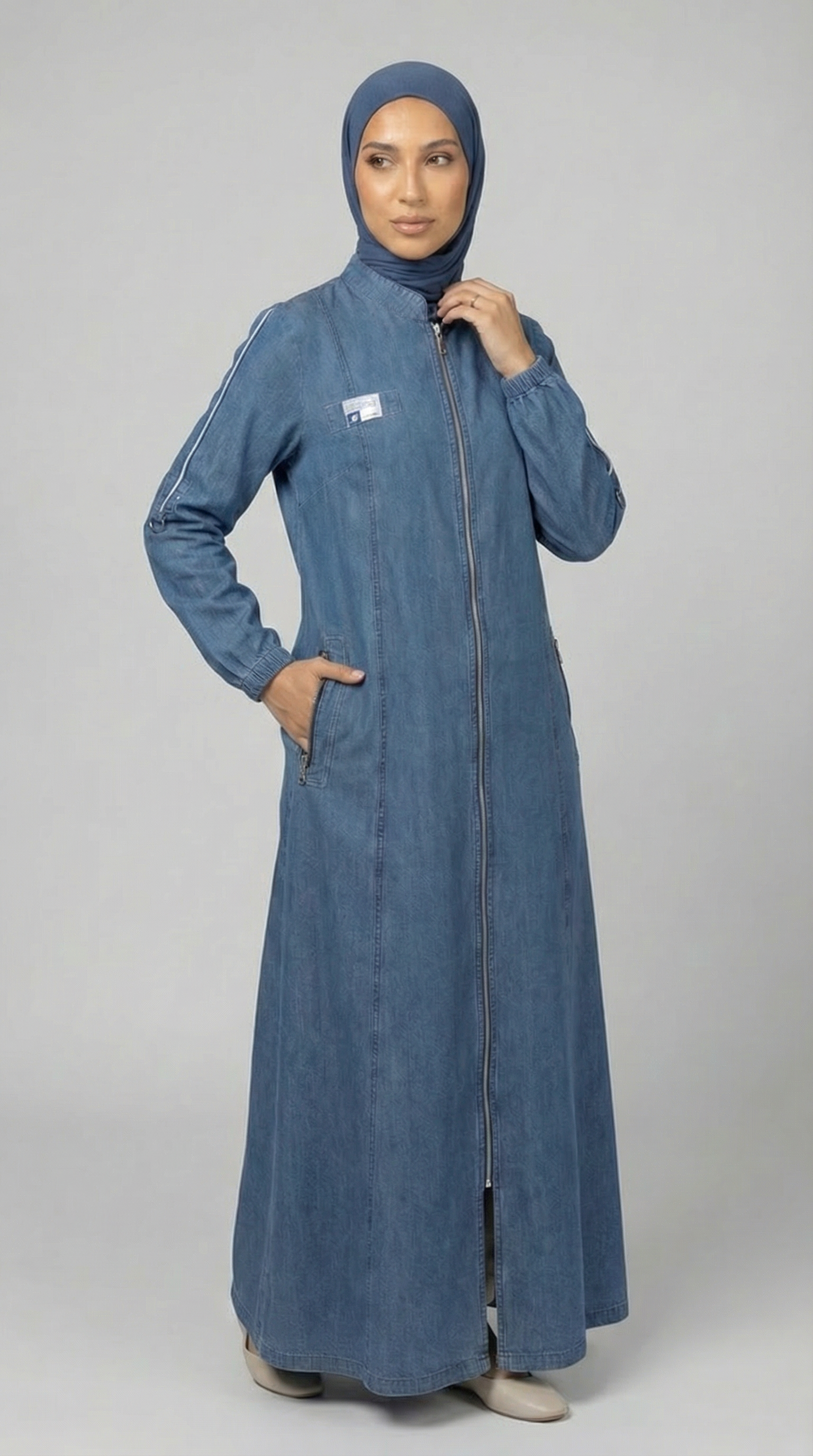 ZIP UP DENIM ABAYA (TURKISH DESIGN) S6